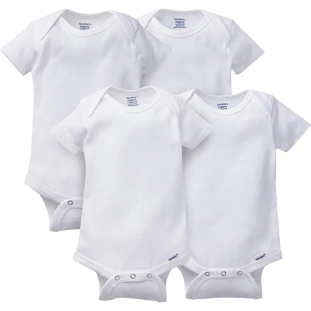 4-Pack White Organic Short Sleeve Onesies® Bodysuits