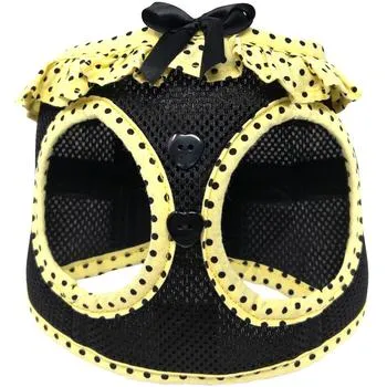 American River Choke Free Dog Harness - Yellow and Black Polka Dot
