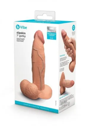 B-Vibe Slipskin Realistic Silicone Dildo- 7" Girthy Mocha