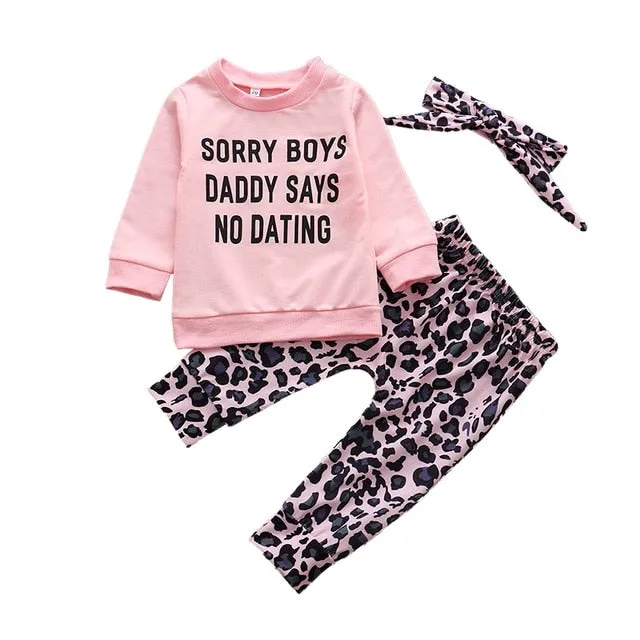 Baby Girl Clothes Fashion Newborn Infant Autumn 3Pcs Set Cotton T-shirt Pants Headband Fall Toddler Outfits Girls Clothing Suit