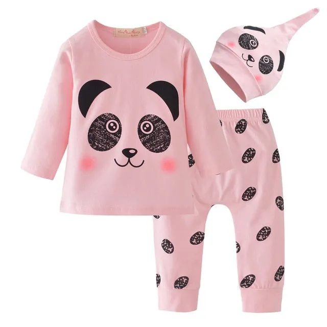 Baby Girl Clothes Fashion Newborn Infant Autumn 3Pcs Set Cotton T-shirt Pants Headband Fall Toddler Outfits Girls Clothing Suit