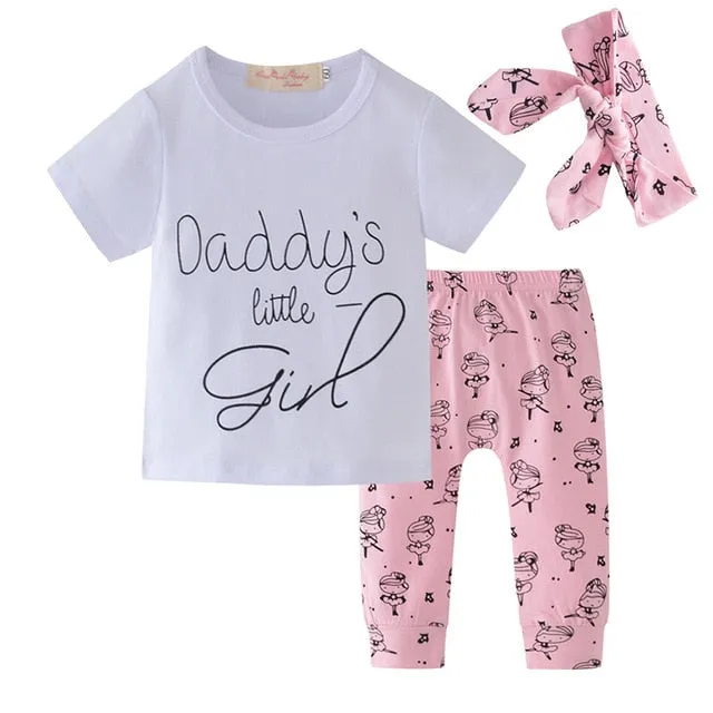 Baby Girl Clothes Fashion Newborn Infant Autumn 3Pcs Set Cotton T-shirt Pants Headband Fall Toddler Outfits Girls Clothing Suit