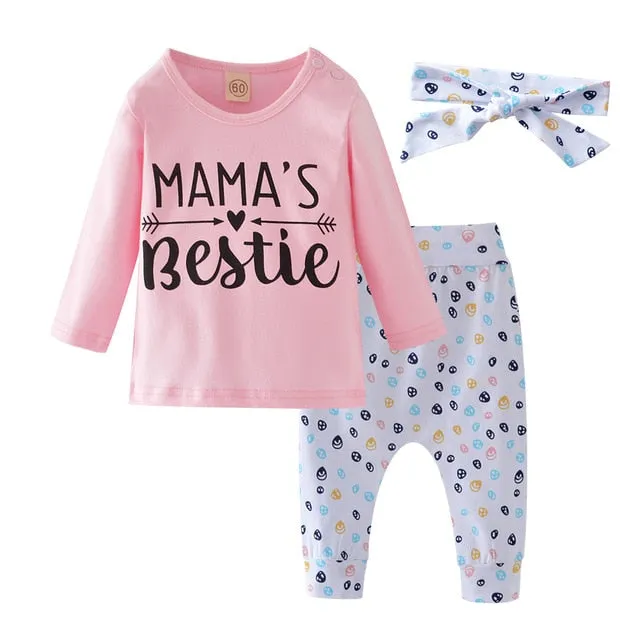 Baby Girl Clothes Fashion Newborn Infant Autumn 3Pcs Set Cotton T-shirt Pants Headband Fall Toddler Outfits Girls Clothing Suit