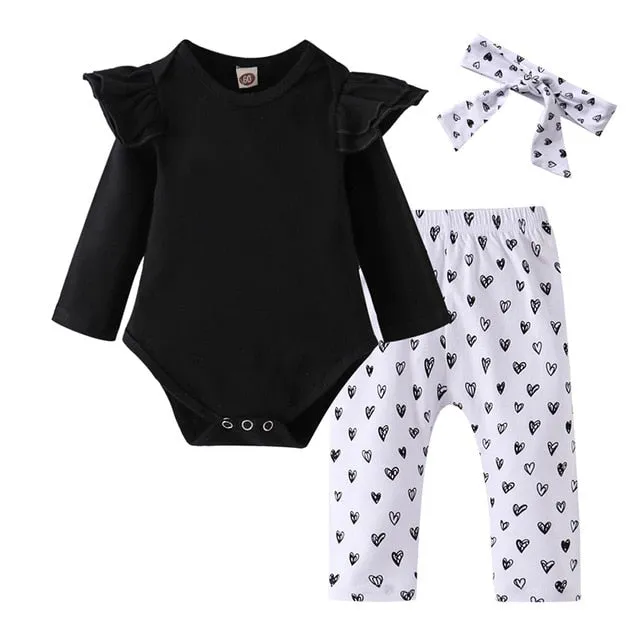 Baby Girl Clothes Fashion Newborn Infant Autumn 3Pcs Set Cotton T-shirt Pants Headband Fall Toddler Outfits Girls Clothing Suit