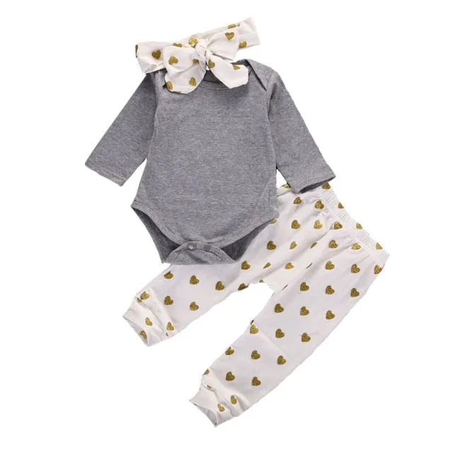 Baby Girl Clothes Fashion Newborn Infant Autumn 3Pcs Set Cotton T-shirt Pants Headband Fall Toddler Outfits Girls Clothing Suit