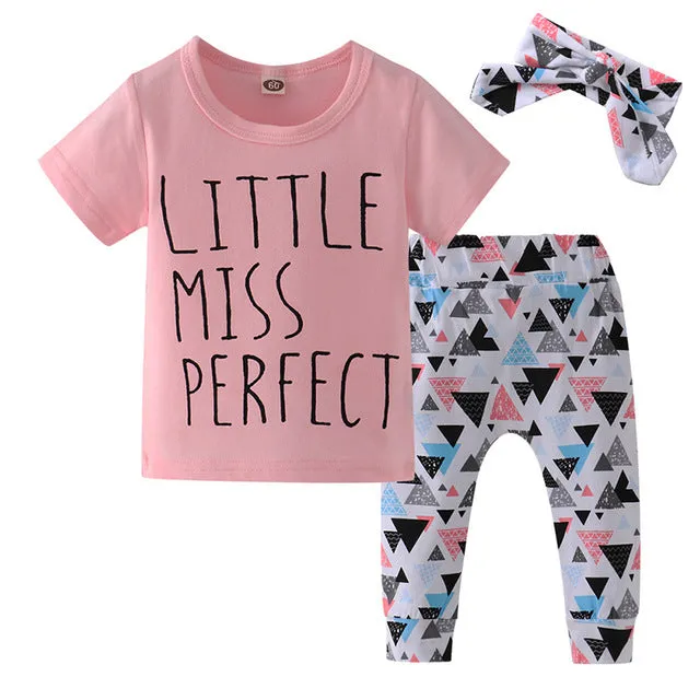 Baby Girl Clothes Fashion Newborn Infant Autumn 3Pcs Set Cotton T-shirt Pants Headband Fall Toddler Outfits Girls Clothing Suit