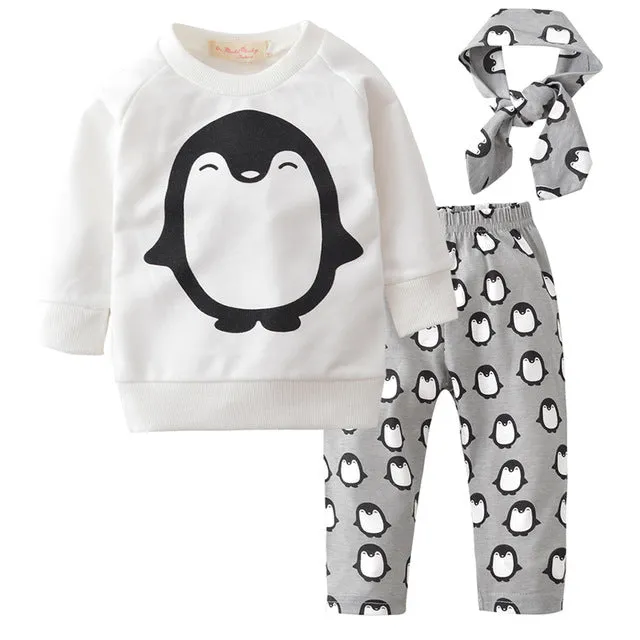 Baby Girl Clothes Fashion Newborn Infant Autumn 3Pcs Set Cotton T-shirt Pants Headband Fall Toddler Outfits Girls Clothing Suit
