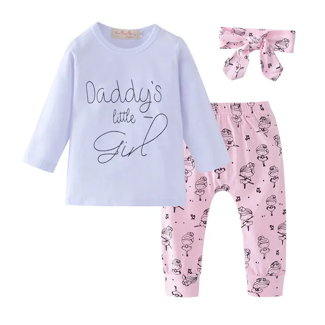 Baby Girl Clothes Fashion Newborn Infant Autumn 3Pcs Set Cotton T-shirt Pants Headband Fall Toddler Outfits Girls Clothing Suit