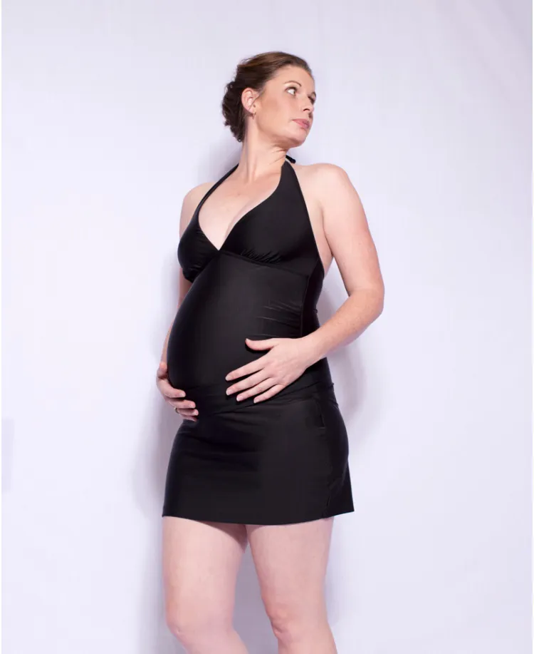 Bloom One-Piece Halter Maternity Swimsuit & Swim Skirt - Black
