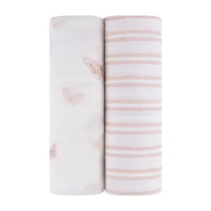 Cotton Muslin Swaddle 2 Pak | Butterfly/Stripes  | Ely's & Co