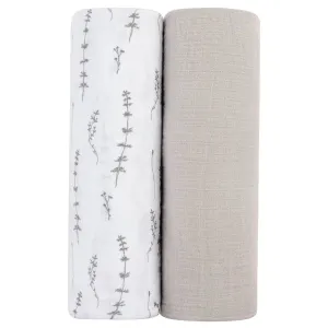 Cotton Muslin Swaddle 2 Pak | Forest Grey Leaf | Pebble Grey  | Ely's & Co