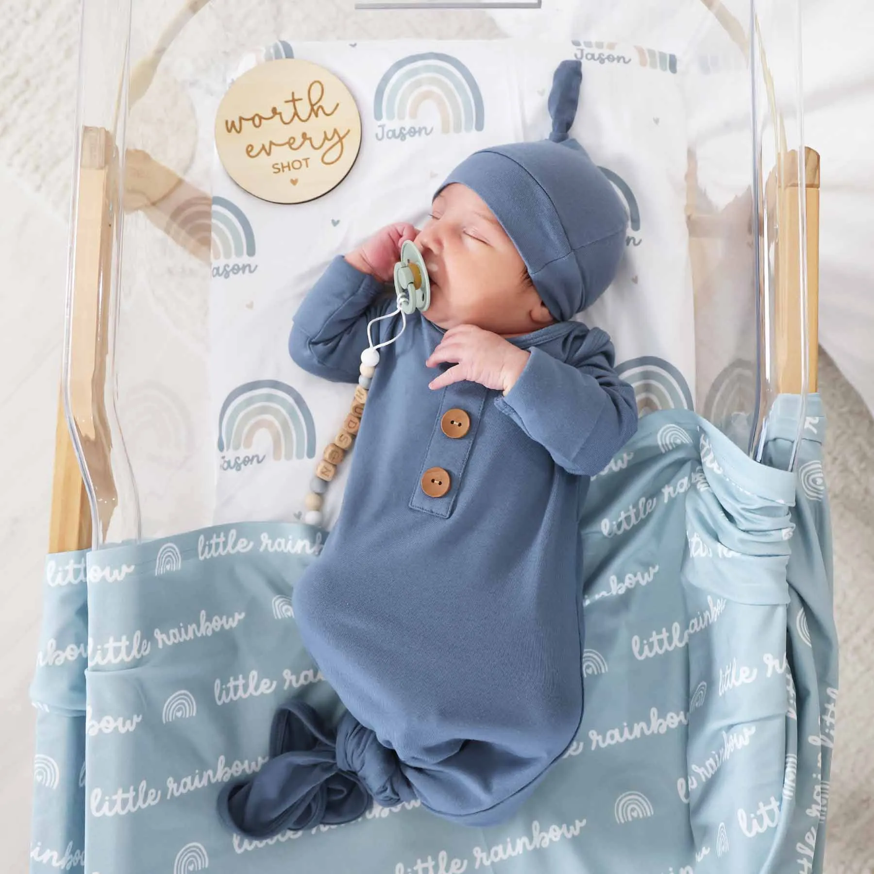 Little Rainbow Swaddle Blanket | Blue