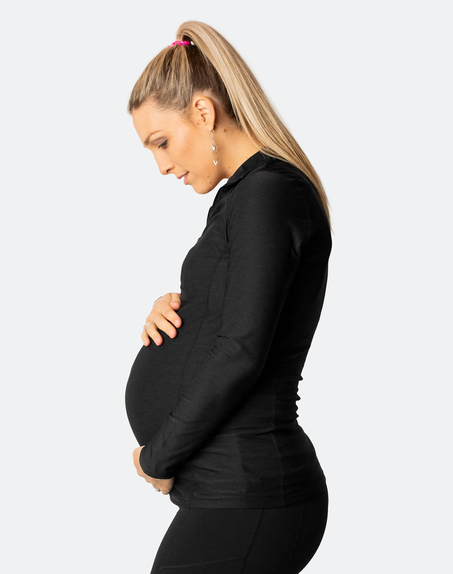Long Sleeve Breastfeeding Top - Aspire Top Black Marle