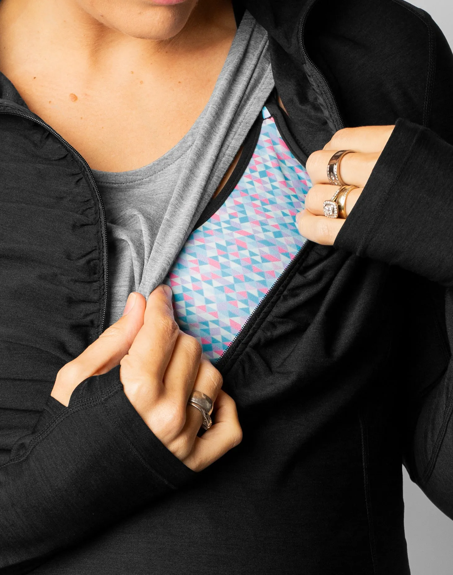 Long Sleeve Breastfeeding Top - Aspire Top Black Marle