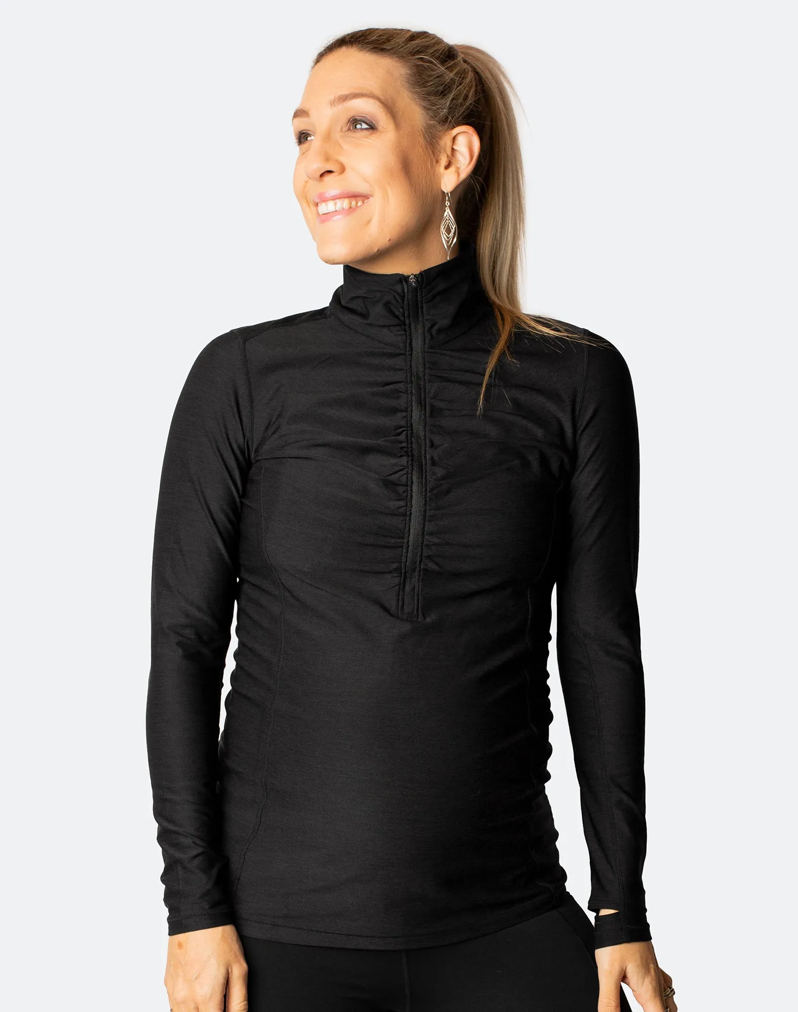 Long Sleeve Breastfeeding Top - Aspire Top Black Marle