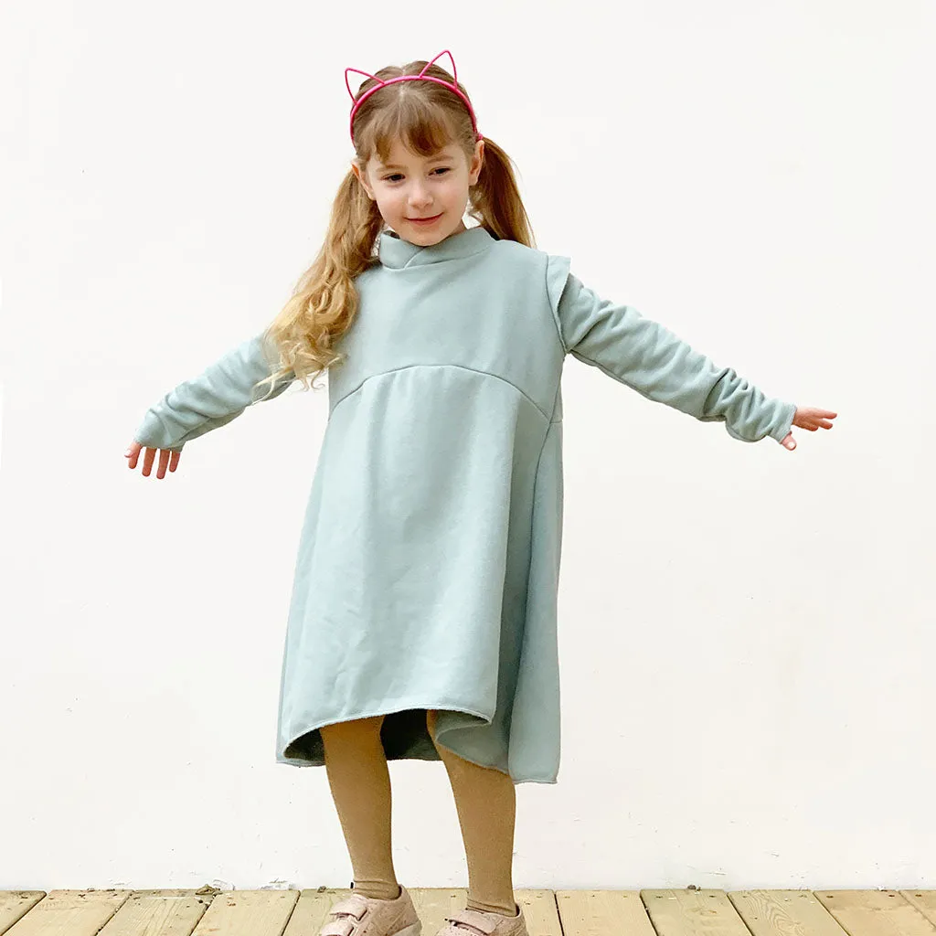 Pastel Mint Long Sleeve Dress - Heavy Weight Cotton