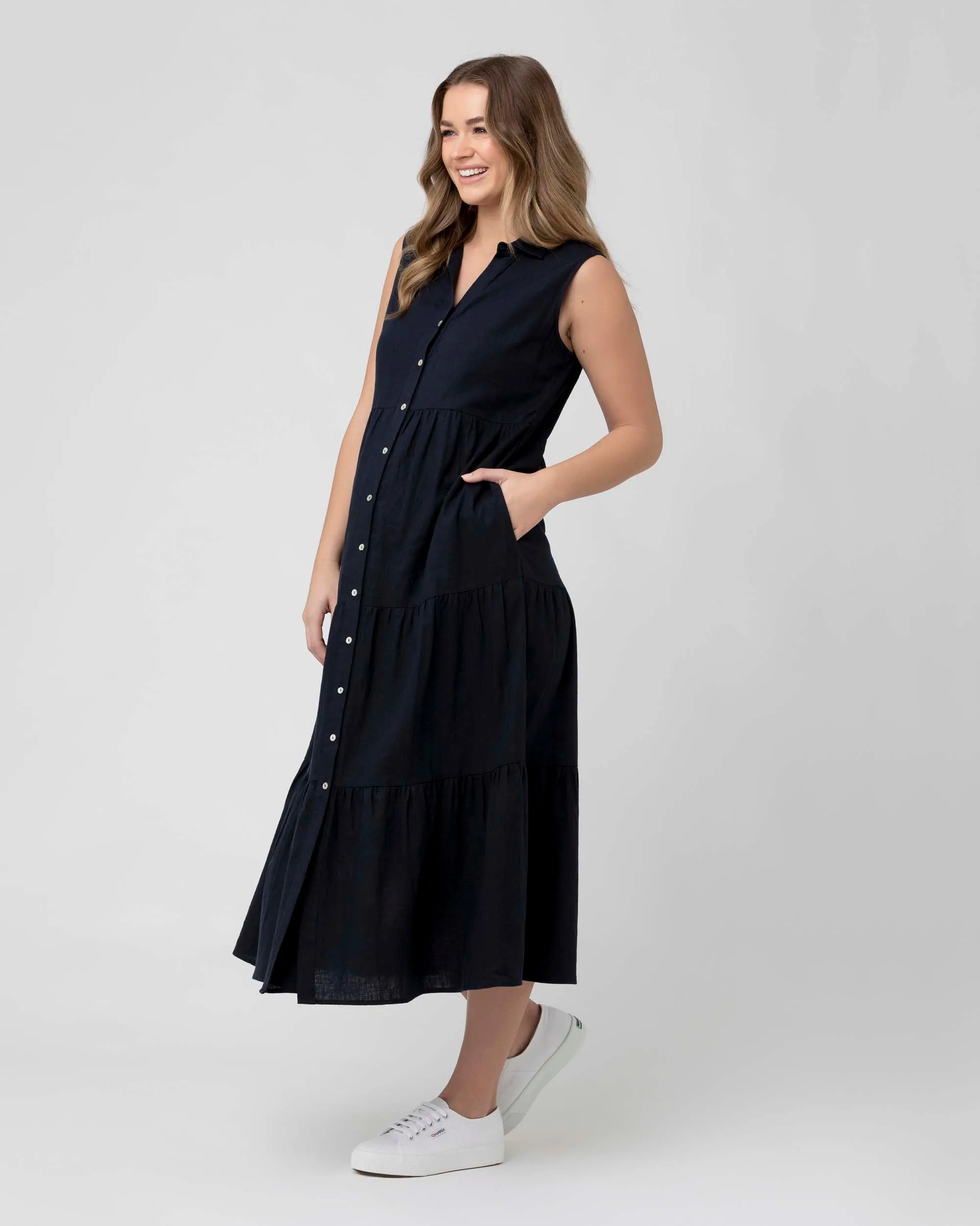 'Tracy' Tiered Nursing Dress - Navy