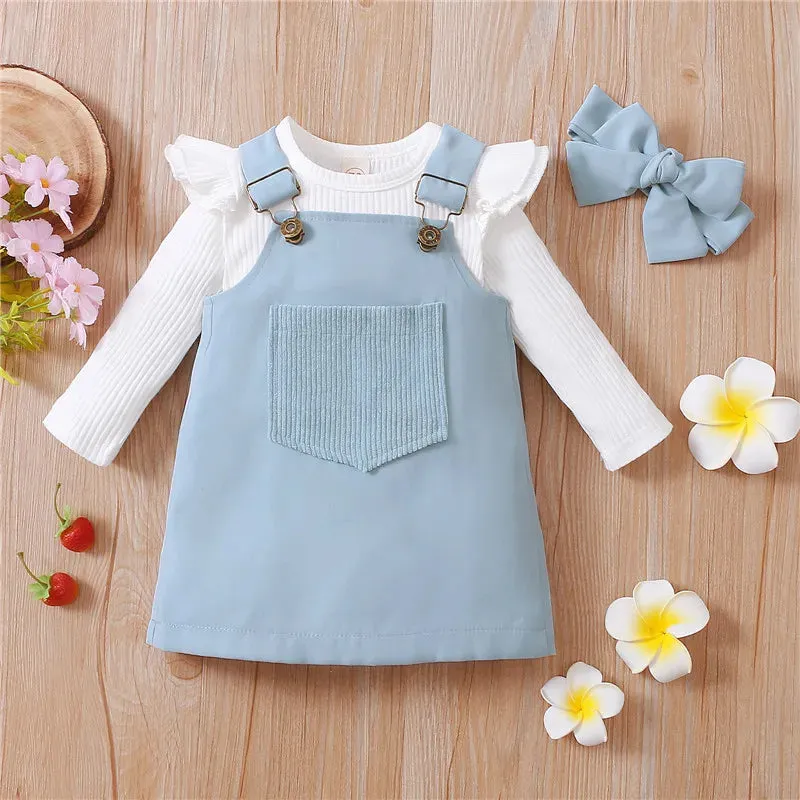 Trendy 0-18months 3pcs Girl Long Sleeve Romper And  Headband